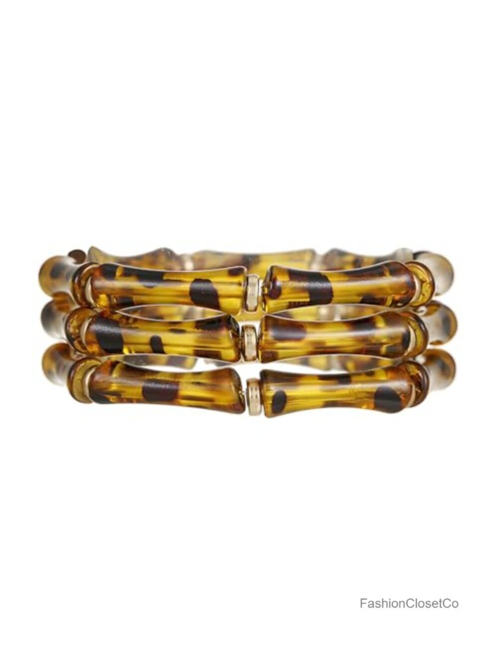 Retro Tortoise Shell Bamboo Bangle Bracelet, 3-Layer Acrylic Stretch Cuff,
